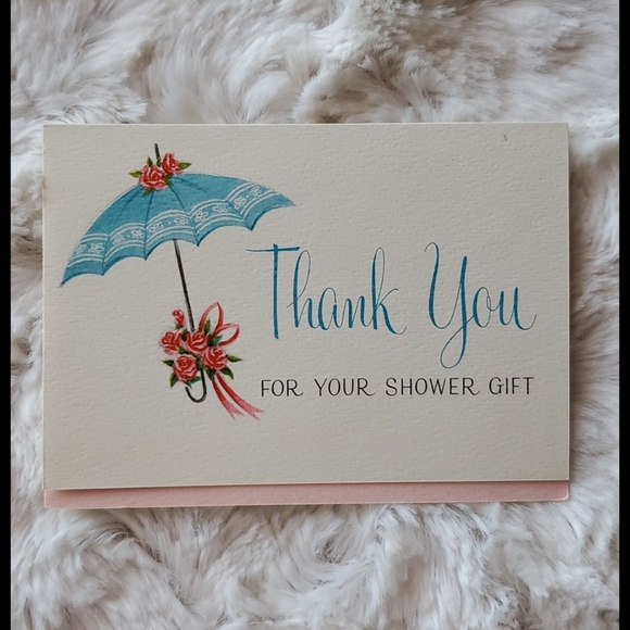 VINTAGE unused Shower Gift Thank You cards 6 pcs. HALLMARK retro 50s 60s graphic - Picture 5 of 7
